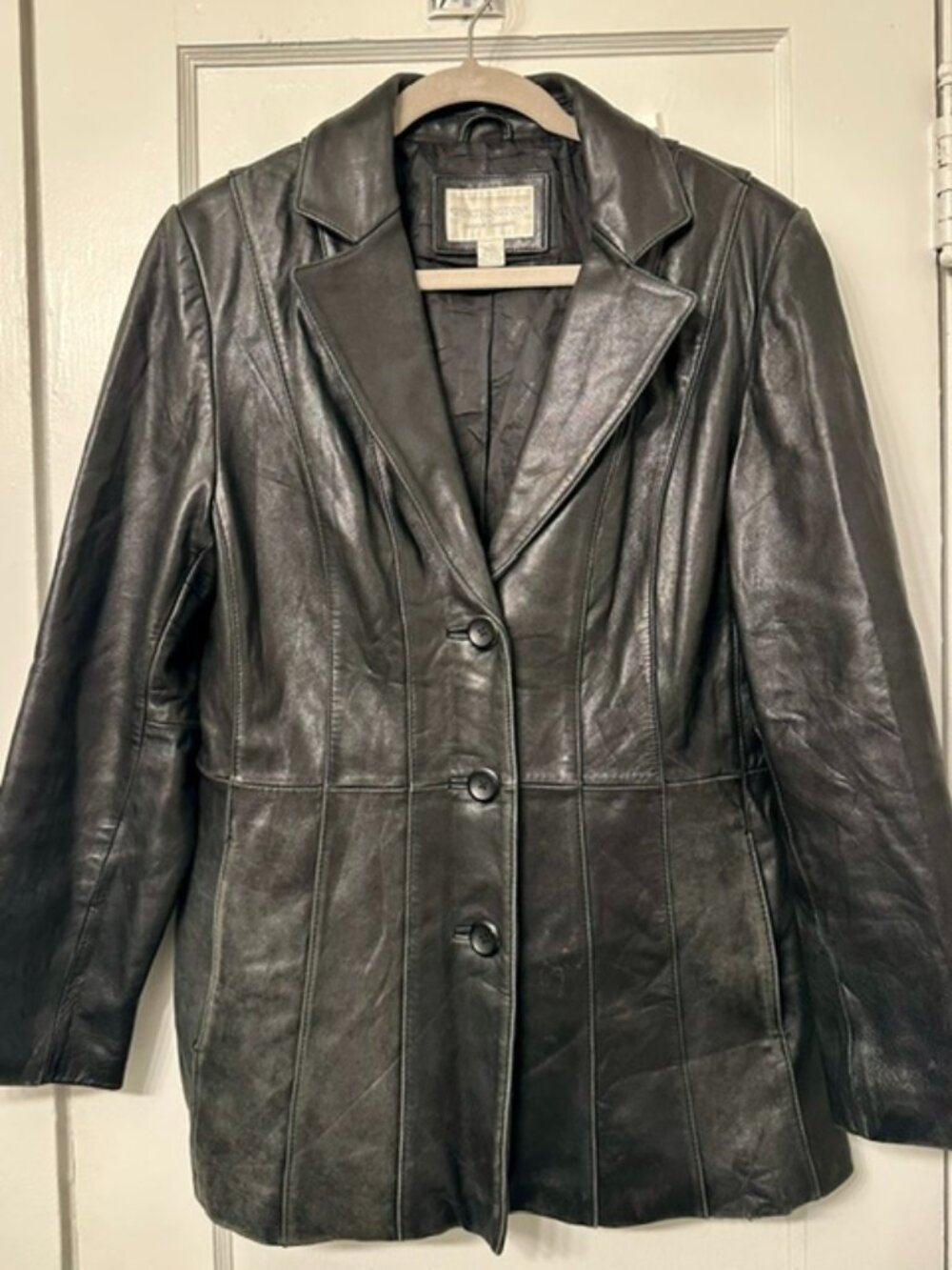 Worthington Genuine Lambskin Button Up Leather Blazer Jacket